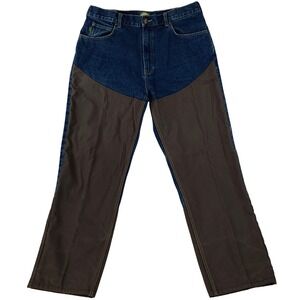 Cabela's Men's Blue Denim Upland Hunting Pants Brown Nylon Overlay Size 36x30